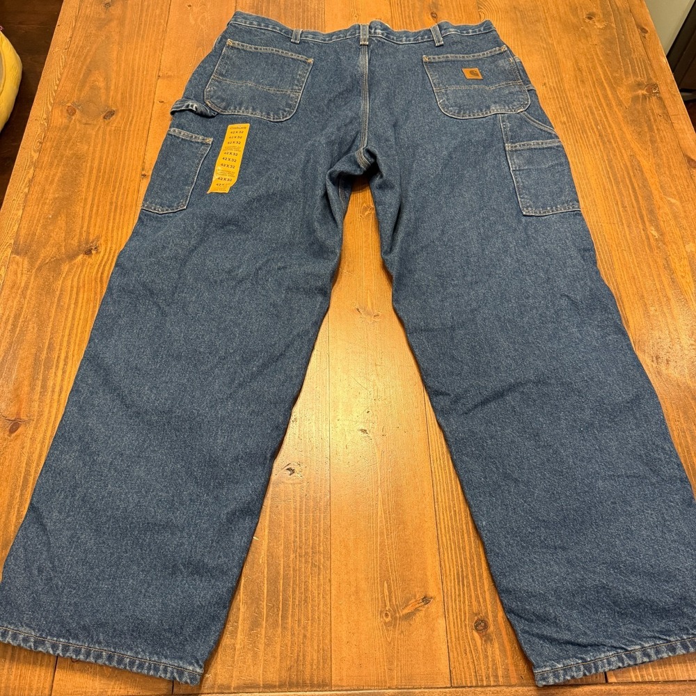 Carhartt B236 DST Flannel Lined Carpenter Blue Jeans Men's 42x32 Dungaree Fit